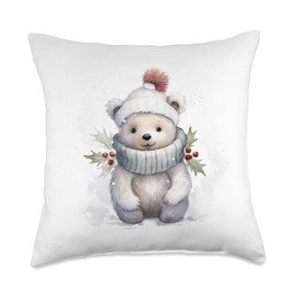 Icebear theme Christmas Danish Design Polar Bear Winter Throw Pillow, 18x18, Multicolor