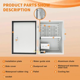 NEMA Outdoor Electrical Box (19.6″ x 15.7″ x 7.9″) IP65 Waterproof Electric Junction Box for Indoor and Outdoor Projects, w/DC Fan & 12V Adapter, DIY Removable Mounting Plate
