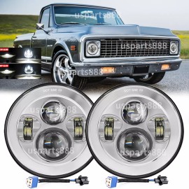 usparts888 Pair Fit Chevy C10 K10 K20 K5 1975-1980 105W 7" Round LED Headlights Hi/Lo Beam