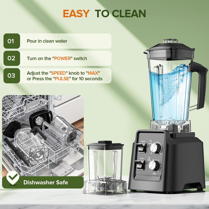 Blender, 1800W Blender with Grinder - 6-Blade Professional Smoothie Blenders