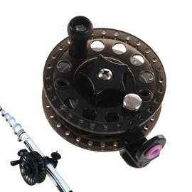 DKJEkdje 1 Pack Fly Fishing Reel Professional Plastic Round Ice Fishing Reel Spinning Wheel for Freshwater Saltwater, Black