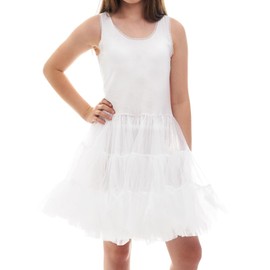 Valair Girls Hoopless Petticoat Dress Knee-Length Kids White Full Slip with Tutu Skirt, Cotton Top, and Nylon Bottom, 8