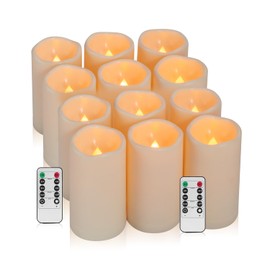 Eloer Flameless Candles Waterproof Remote Candles Battery Operated,LED Candle Outdoor Indoor Battery Operated Candles Plastic Set of 12 （D: 3" x H: 6"