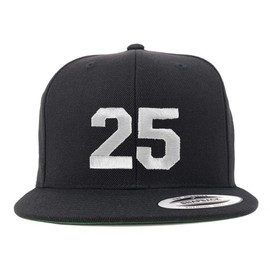 Trendy Apparel Shop Number 25 White Thread Embroidered Flat Bill Snapback Baseball Cap - Black