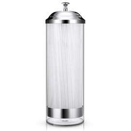 Patelai 10.6 Inch Plastic Straw Dispenser and 100 Pcs Drinking Straw Organizer Container with Stainless Steel Lid Transparent Drinking Straw Holder Plastic Drinking Straw(Clear)