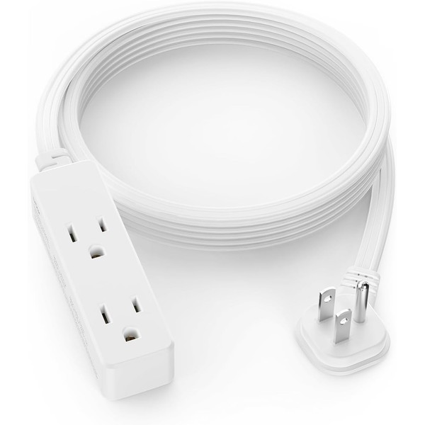 Flat Plug Extension Cord with 3 Outlets - 8 ft