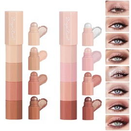 Melearch Lidschattenstift, 2 Stück 4in1 8 Farben wasserfester aufhellender schimmernder Lidschattenstift, langanhaltendes Creme-Konturierungs-Lidschatten-Set, perfekte Geschenke für Frauen