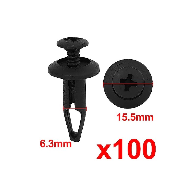 100 Pcs 6.3mm Hole Retainer Clips Plastic Drive Rivets Flaps