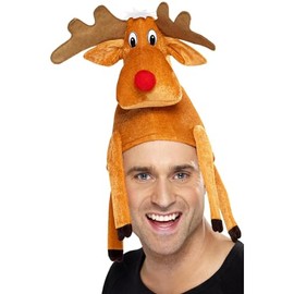 Smiffys Reindeer Hat, Brown , Christmas Fancy Dress Accessory, Xmas Dress Up Hats