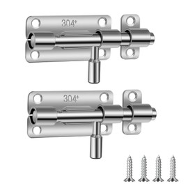2 Pack Door Latch Lock Barrel Bolt 4 Inch, Gate Latch Slide Bolt Set, Thickened Door Bolt Latch, 304 Stainless Steel Slide Gate Latches, Heavy Duty Stainless Steel Slide Door Lock, Silver
