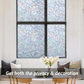 Kromapolis Window Film Rainbow Privacy Film Stained Glass 3D Decorative Iridescent Window Cover Static Cling UV Blocking Suncatcher Decals Sticker for Home Decor, Non-Adhesive 35.4 x 157.4 inches