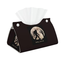 Funny Bigfoot Sasquatch Full Moon Tissue Box Cover Rectangle PU Leather Facial Tissue Case Paper Holder Organizer for Decor Bathroom Vanity Countertop Bedroom Dresser Night Stand Desk Car Office