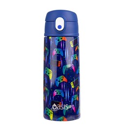 Oasis Stainless Steel Double Wall Insulated Kid's Drink Bottle with Sipper Straw 550 ml - Gamer