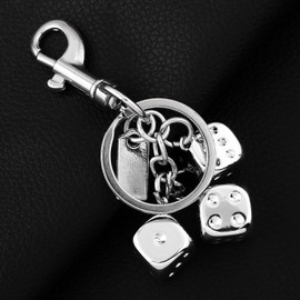 Qiufruit Dice Bag Charm Keychain Cute Bag Purse Key Chain Metal Billiard Ball Handbag Accessories for Women Men (Silver)