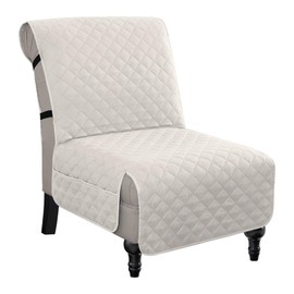 H.VERSAILTEX Water Resistant Accent Chair Cover Reversible Quilted Accent Chair Covers Without Arms Thick Soft Durable Accent Chair Cover with Anti-Slip Buckle Washable, Ivory/Beige