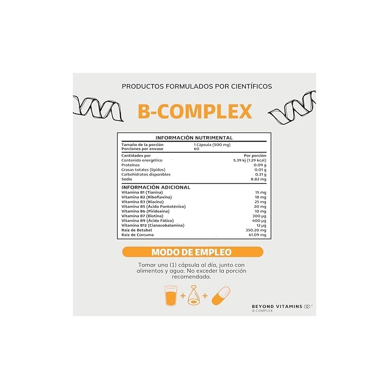 B-Complex Vitaminas Complejo B Premium 100 Vegano Sin rellenos Suplementos