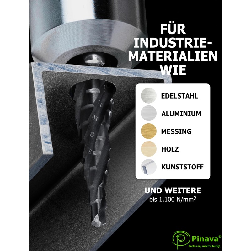 Pinava Step Drill HSS Cobalt Pro 4XSPIRAL [Faster, Precise, Durable]