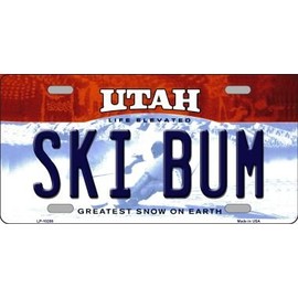Smart Blonde Ski Bum Utah Background Novelty Metal License Plate LP-10206