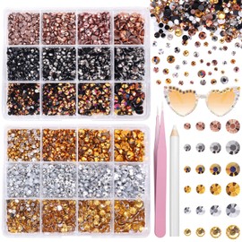 2 Boxes Black Brown Tan Rhinestones for Bedazzling, Flatback Resin Rhinestones for Crafting, Mixed Size Brown Gold Silver Half Resin Jelly Rhinestone for Bedazzling Gems Nail Crafting Face Makeup