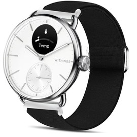 Compatible for Withings Smartwatch Bands, Lamshaw 18mm, 20mm Stretch Elastics Nylon Adjustable Replacement Strap Accessories for Women Man (20mm size band, Black)