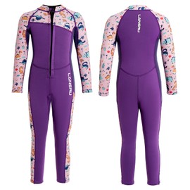 Lansru Children's Wetsuit in 3 mm, UPF50+ Neoprene Long Protection Against Sunburn, Comfortable Front Zip, Perfect for Swimming Courses