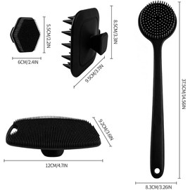 Set de Cepillos Corporales de Silicona de 4 Piezas, Con Empu?adura Antideslizante para un Poder de Limpieza Superior y Cerdas Suaves para Limpiar y Masajear Cada Parte de Su Cuerpo. (Black)