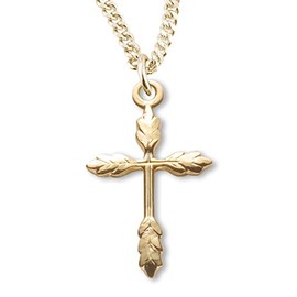 Heartland Store Womens 16kt Gold Over Sterling Silver Cross Pendant Wheat Sheaf Tips + 18 Inch Gold Plated Chain & Clasp| USA Made