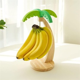 Herfair Banana Holder Wooden Banana Stand with Stand Banana Hooks Banana Storage Funny Fruit Stand Household Gadgets
