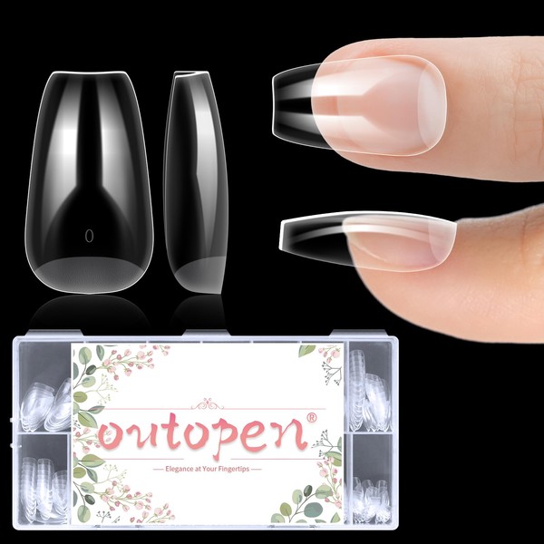 outopen 336pcs Medium Coffin Nail Tips Thicken Clear Coffin Shape