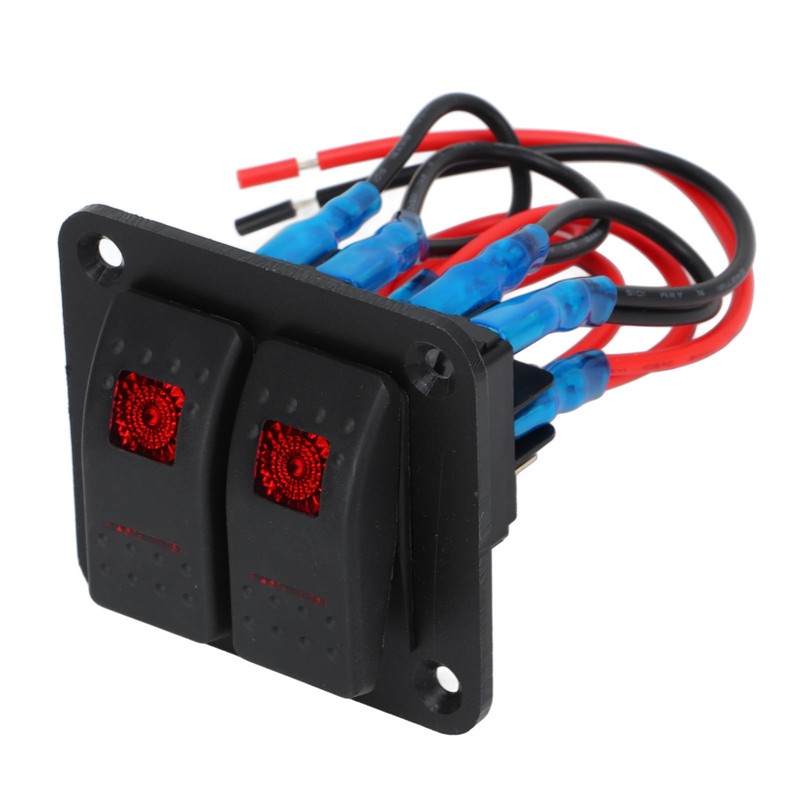 Rocker Switch Panel 2 Gang On Off Pre Wired Red