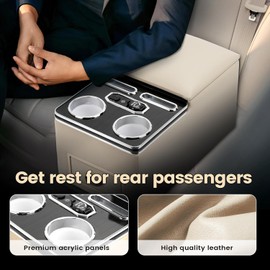 SILIVN Center Console, Upgraded 7-Color Mood Lighting Center Console Organizer, Rear Bench Seat Armrest with Fast Phone Charging, Back Bench Seat Storage Box for Car Minivan Van Truck