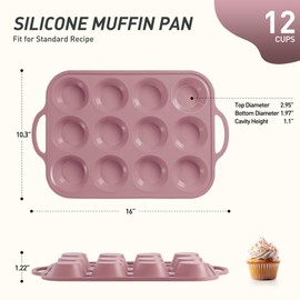 12 Cups Silicone Muffin Pan with Metal Reinforced Frame Regular Size Cupcake Pan Tray Egg Bites Silicone Cookie Molds Muffin Tin Best Baking Pans Tart Pan Sheet Set Reusable Cupcake Liners