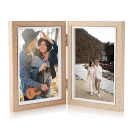 Baieye Double Folding Photo Frame 10 x 15 cm Wooden for Table Stand or Gifts