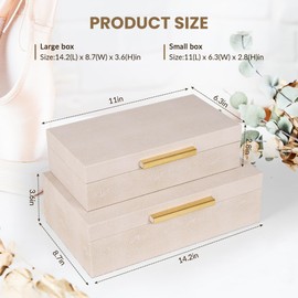 Hanna Roberts Ivory Shagreen box Set of 2 Faux Leather Decorative Boxes,Large Stacking Storage Decorative Boxes with Lids,Paper Storage Box Set for Keepsakes and Photos for Home Decor.