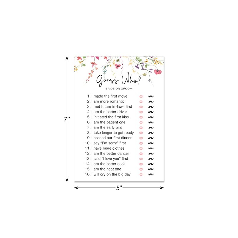 24 Wildflower Floral Bridal Shower Games (Guess Who Bride or