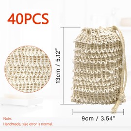 40 Natural Cotton and Linen Soap Bags - Eco-Friendly Reusable Soap Bags for Bath, Shower and Travel, 5.9 x 4.7 Inch, Knot Design