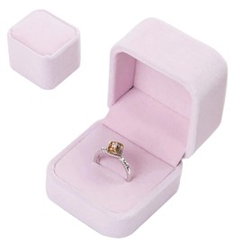 CavspkArt Velvet Wedding Ring Box, Square Ring Storage Box, Engagement Ring Box, Ring Necklace Earrings Box, Ring Organiser Box for Men and Women Engagement Wedding Proposal (Pink)
