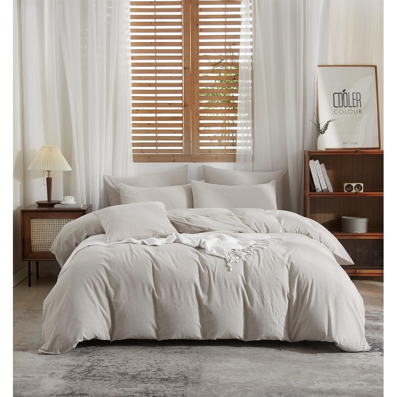 YASMENG Half-Linen Bed Linen, 135 x 200 cm, Light Grey,