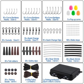 Dr. Fish Carp Fishing Tackle Flip Box 219 Pieces Rigs Safety Clips Hook Rotatable Corn Tubing Accessory Joblot