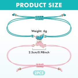 Fentar 2Pcs Friendship Bracelets, Best Friend Bracelet with Butterfly Pendant, Cute Matching Bracelets Adjustable Length, Long Distance Bracelets Birthday Gift for Friends Sisters Couples(Pink & Blue)