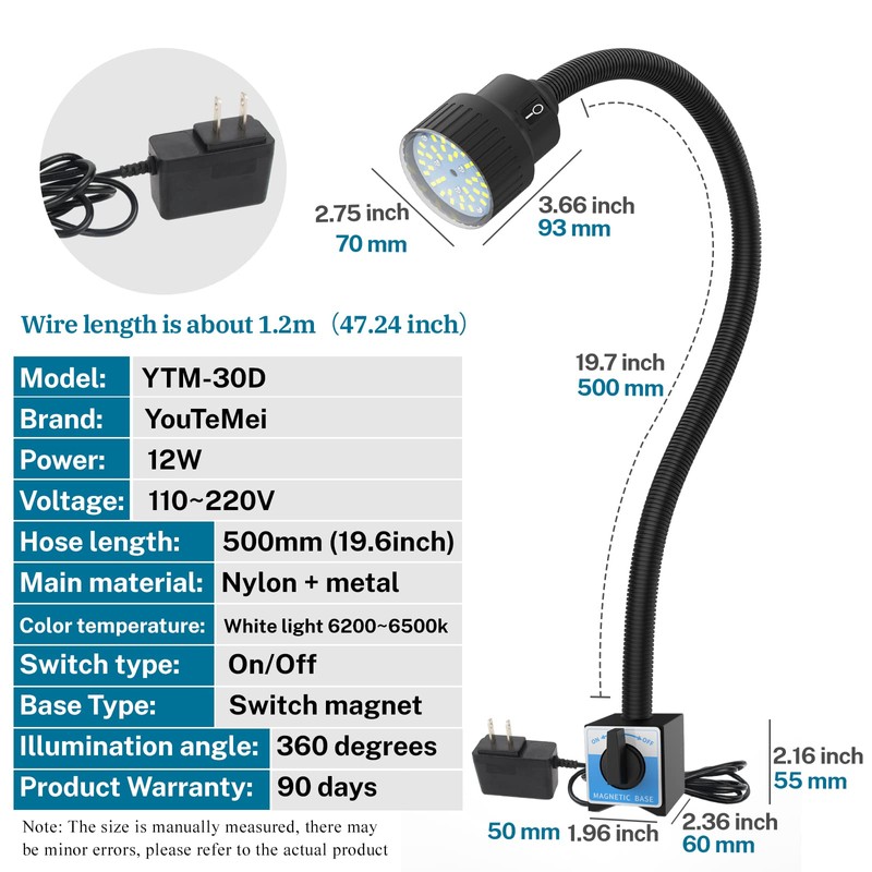 Youtemei Lathe Led Work Light Magnetic Waterproofinggooseneck Lamp Mechanic Lightwork