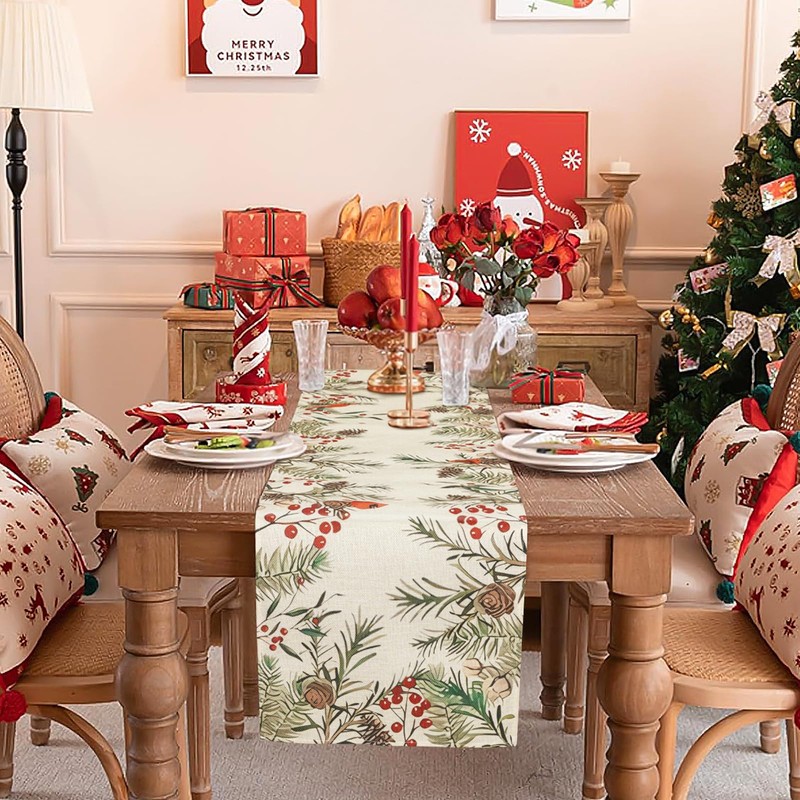 MELLIEX Christmas Table Runner, Linen Christmas Table Runners Xmas Kitchen