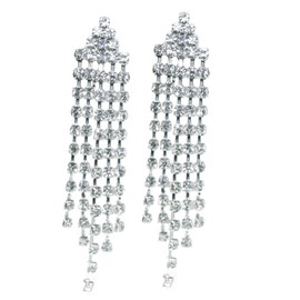 Drop CLIP ON Earrings Silver Plated Crystal Drop Dangle Womens Girls CZ Gatsby Ladies