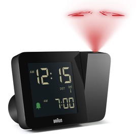 Braun Digital Radio Projection Alarm Clock for Central European Time Zone (DCF) with Negative LCD Display, Quick Setting and Alarm Beep in Black, BC15B-DCF