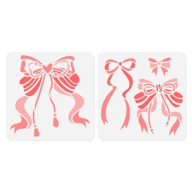 2 Pack Silk Bow Stencils for Painting on Wall 30 x 30cm Reusable Plastic Bow Stencils for Painting on Wood Furniture Fabric Canvas, DIY Craft Stencil
