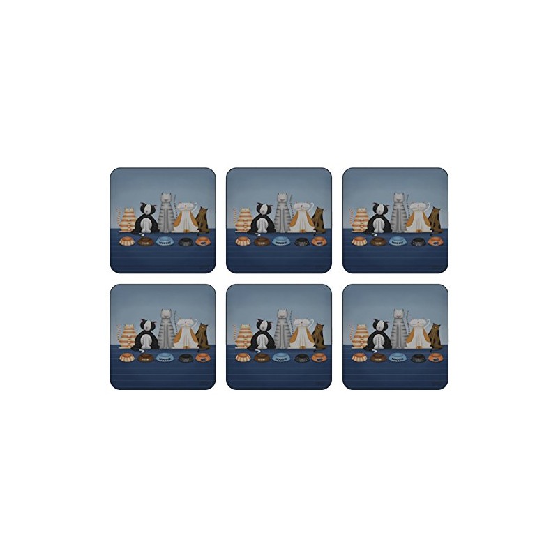 Plymouth Pottery - Hungry Cats Coasters - Set of 6
