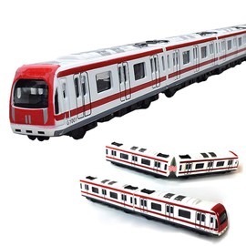 VANTIYAUS Train Model, 4pcs Car Set Alloy City Rail Subway Train Model,1/64 Scale Alloy Subway/Car Model, Red White