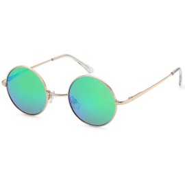 styleBREAKER Unisex sunglasses with small round lenses and delicate metal frame, slim design, spring hinges 09020065., Colour:Gold Frame/Mirrored Green-Blue Glass