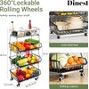 Modern 4 Tier Fruit Vegetable Storage Basket with Rolling Wheels