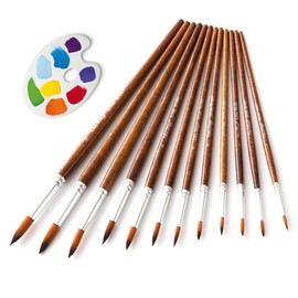 12Pcs Watercolor Brushes,Watercolour Paint Brushes,Round Pointed Tip Nylon Fine Paintbrushes for Watercolor, Acrylics, Ink, Gouache, Oil, Tempera, Paint